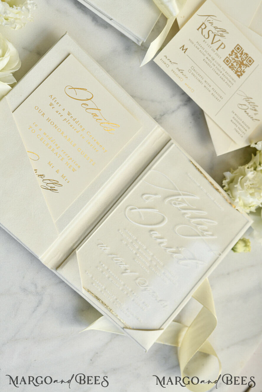 WEDDING INVITATIONS plexi acrylic mirror velvet Cover Clear Wedding Invitations, Elegant dusty blue Wedding Cards,  Acrylic Wedding Invites, Mirror Gold Plexi Invitation Suite