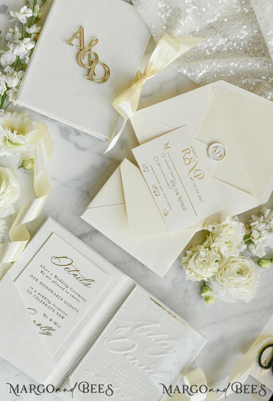 WEDDING INVITATIONS plexi acrylic mirror velvet Cover Clear Wedding Invitations, Elegant dusty blue Wedding Cards,  Acrylic Wedding Invites, Mirror Gold Plexi Invitation Suite