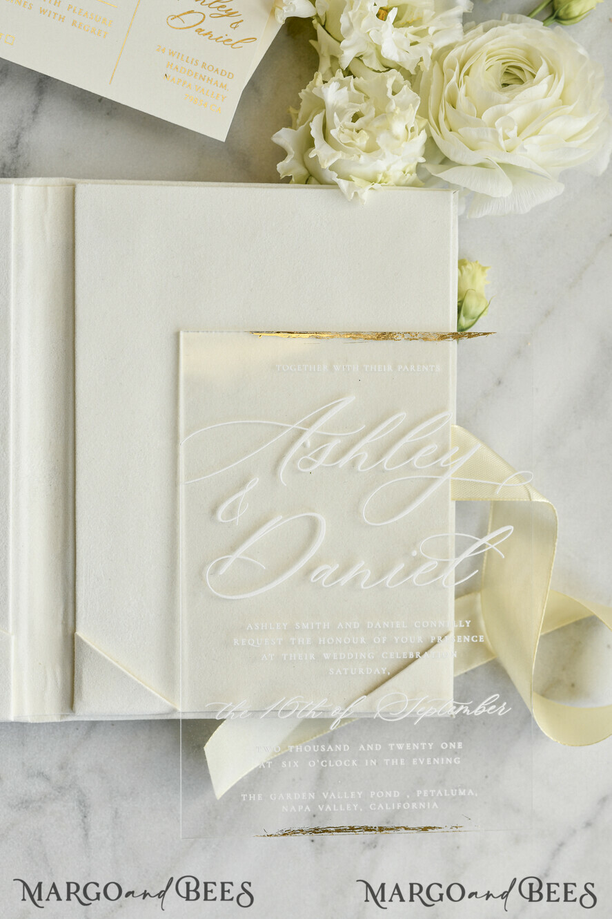 WEDDING INVITATIONS plexi acrylic mirror velvet Cover Clear Wedding Invitations, Elegant dusty blue Wedding Cards,  Acrylic Wedding Invites, Mirror Gold Plexi Invitation Suite