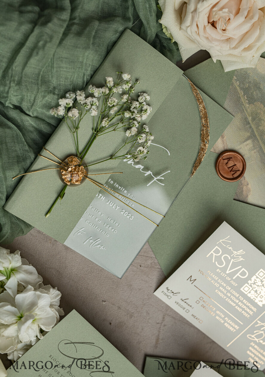 WEDDING INVITATIONS plexi acrylic mirror Sage Green Clear Arched Wedding Invitations, Elegant Garden Wedding Cards, Greenery Acrylic transparent  Wedding Invites,  Arch Plexi Wedding Invitation Suite