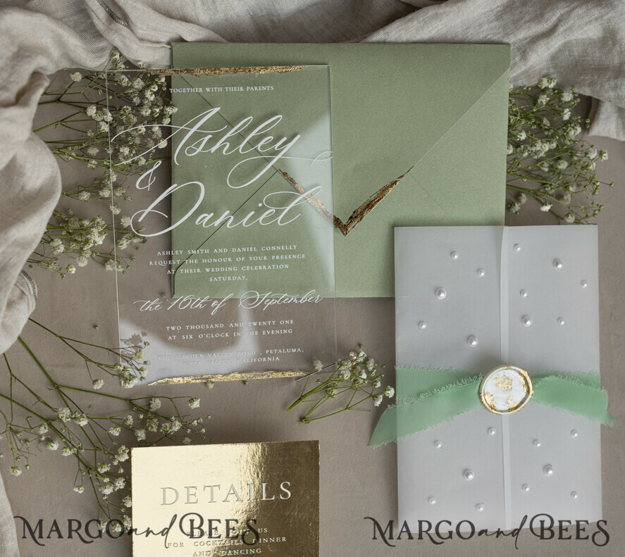WEDDING INVITATIONS plexi acrylic mirror Ivory Beaded Wrapping Wedding Invitations, Elegant Clear Acrylic Wedding Cards, Plexi Transparent Wedding Invites, Wedding Invitation Suite with Pearls