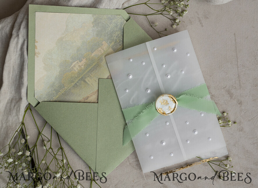 WEDDING INVITATIONS plexi acrylic mirror Ivory Beaded Wrapping Wedding Invitations, Elegant Clear Acrylic Wedding Cards, Plexi Transparent Wedding Invites, Wedding Invitation Suite with Pearls