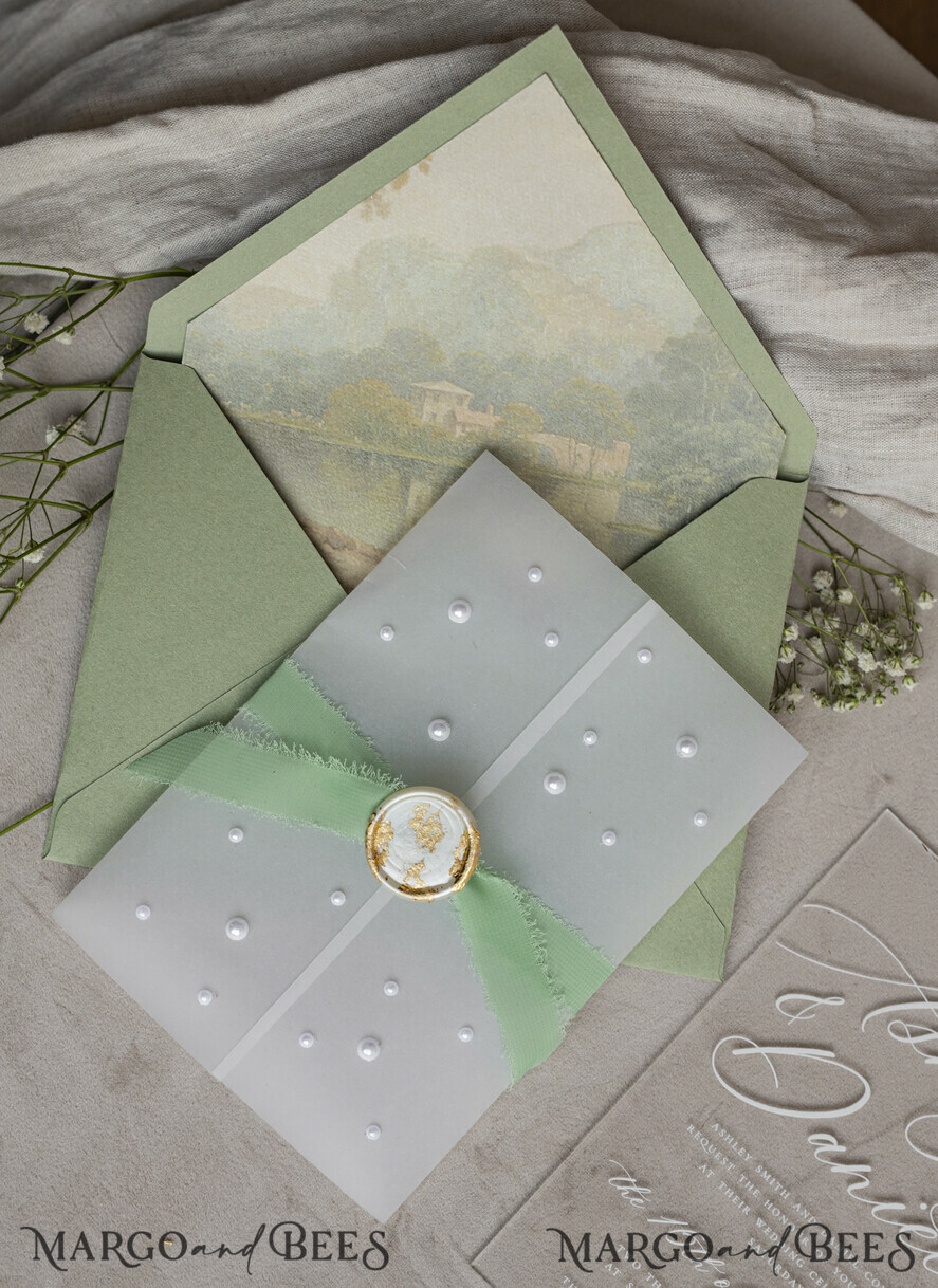 WEDDING INVITATIONS plexi acrylic mirror Ivory Beaded Wrapping Wedding Invitations, Elegant Clear Acrylic Wedding Cards, Plexi Transparent Wedding Invites, Wedding Invitation Suite with Pearls