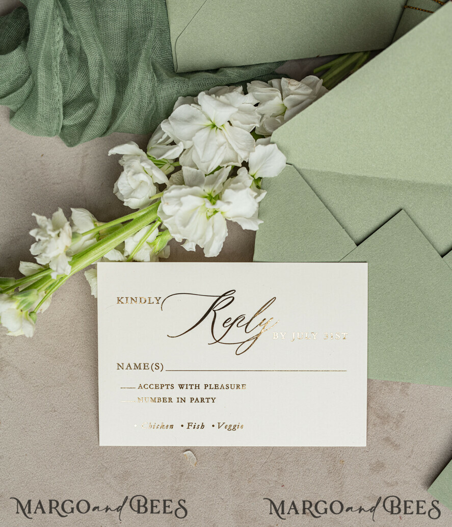 WEDDING INVITATIONS plexi acrylic mirror Sage Green Mirror gold Wedding Invitations, Elegant Garden Wedding Cards, Greenery Acrylic  Wedding Invites, Mirror Gold Plexi Wedding Invitation Suite