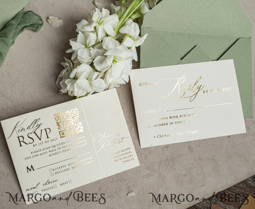 WEDDING INVITATIONS plexi acrylic mirror Sage Green Mirror gold Wedding Invitations, Elegant Garden Wedding Cards, Greenery Acrylic  Wedding Invites, Mirror Gold Plexi Wedding Invitation Suite