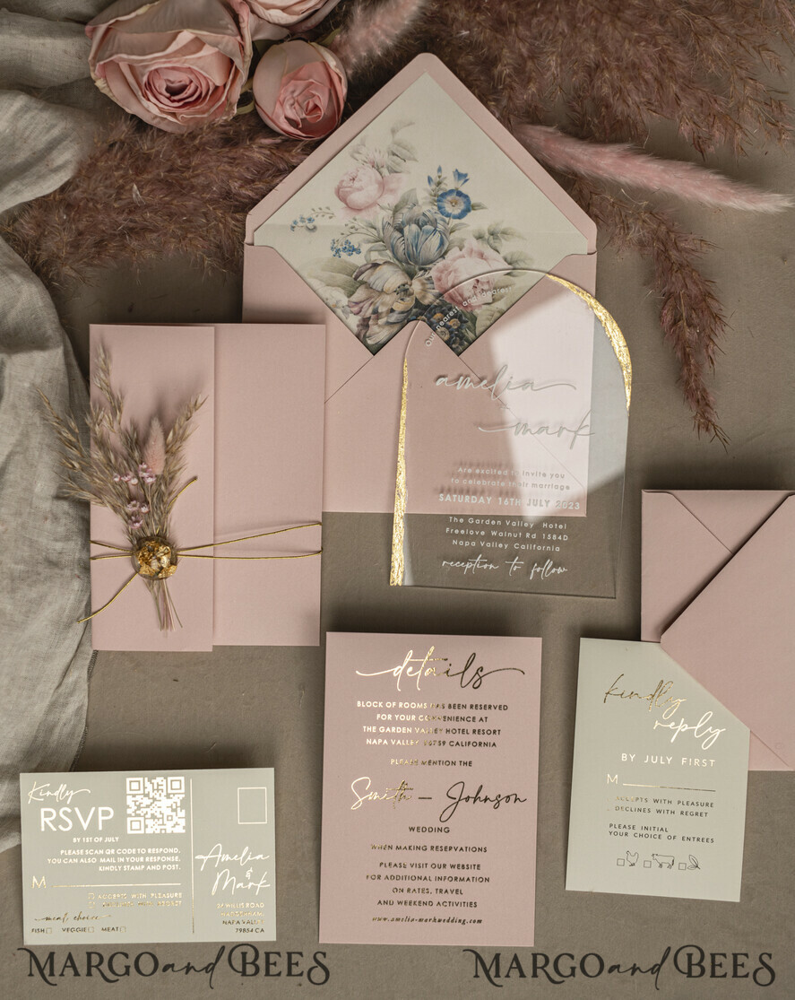 WEDDING INVITATIONS plexi acrylic mirror Blush Pink Clear Arched Wedding Invitations, Elegant Garden Wedding Cards, Nude Acrylic transparent  Wedding Invites,  Arch Plexi Wedding Invitation Suite