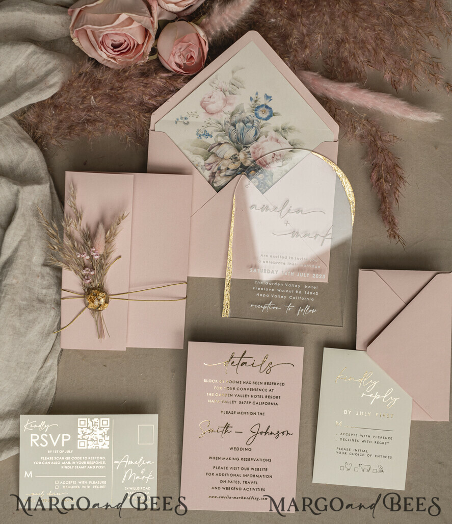 WEDDING INVITATIONS plexi acrylic mirror Blush Pink Clear Arched Wedding Invitations, Elegant Garden Wedding Cards, Nude Acrylic transparent  Wedding Invites,  Arch Plexi Wedding Invitation Suite