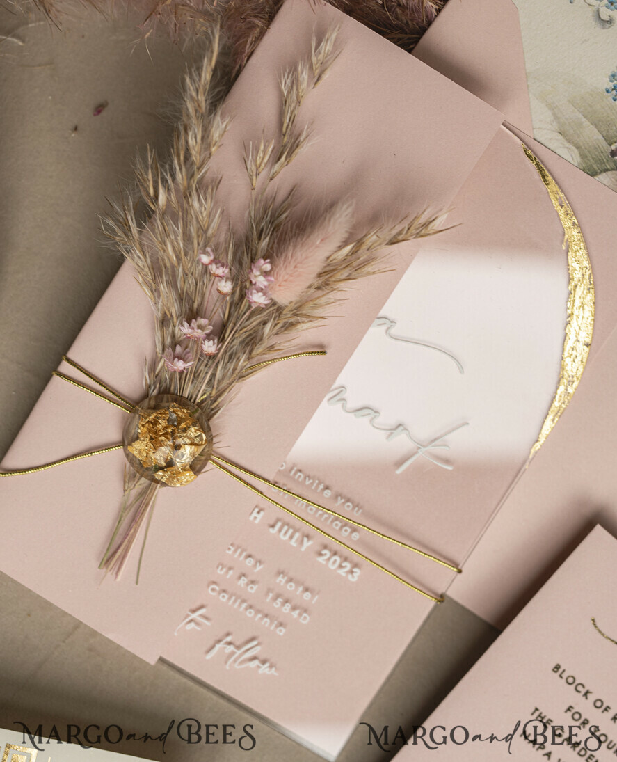 WEDDING INVITATIONS plexi acrylic mirror Blush Pink Clear Arched Wedding Invitations, Elegant Garden Wedding Cards, Nude Acrylic transparent  Wedding Invites,  Arch Plexi Wedding Invitation Suite