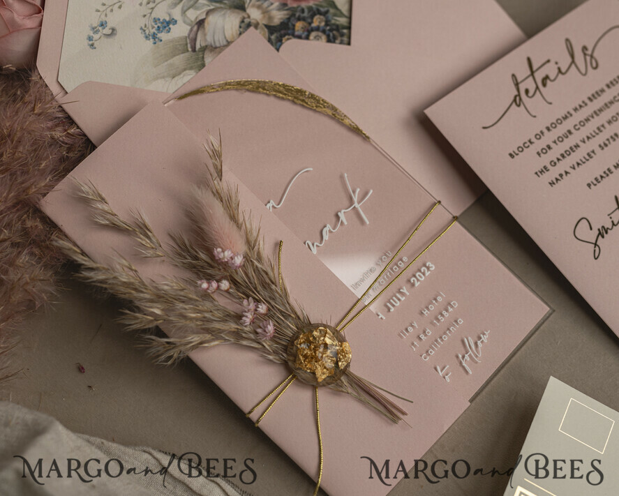 WEDDING INVITATIONS plexi acrylic mirror Blush Pink Clear Arched Wedding Invitations, Elegant Garden Wedding Cards, Nude Acrylic transparent  Wedding Invites,  Arch Plexi Wedding Invitation Suite