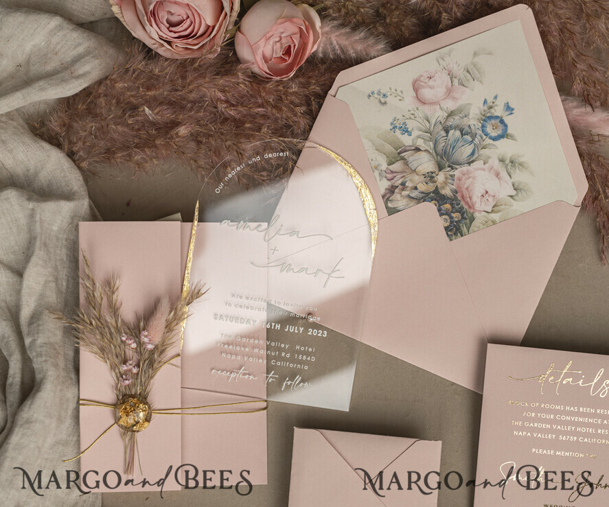 WEDDING INVITATIONS plexi acrylic mirror Blush Pink Clear Arched Wedding Invitations, Elegant Garden Wedding Cards, Nude Acrylic transparent  Wedding Invites,  Arch Plexi Wedding Invitation Suite