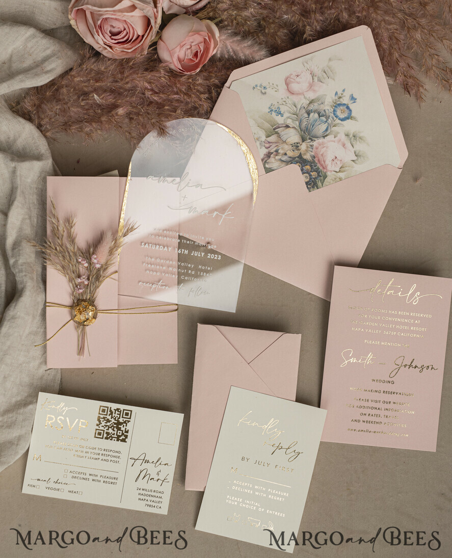 WEDDING INVITATIONS plexi acrylic mirror Blush Pink Clear Arched Wedding Invitations, Elegant Garden Wedding Cards, Nude Acrylic transparent  Wedding Invites,  Arch Plexi Wedding Invitation Suite
