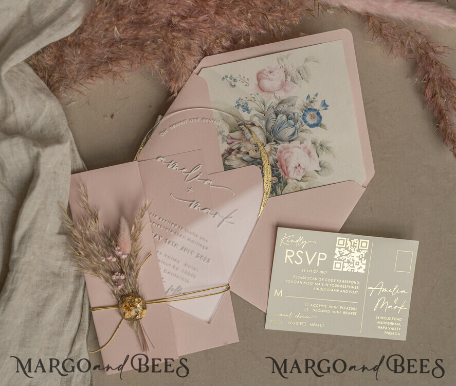 WEDDING INVITATIONS plexi acrylic mirror Blush Pink Clear Arched Wedding Invitations, Elegant Garden Wedding Cards, Nude Acrylic transparent  Wedding Invites,  Arch Plexi Wedding Invitation Suite
