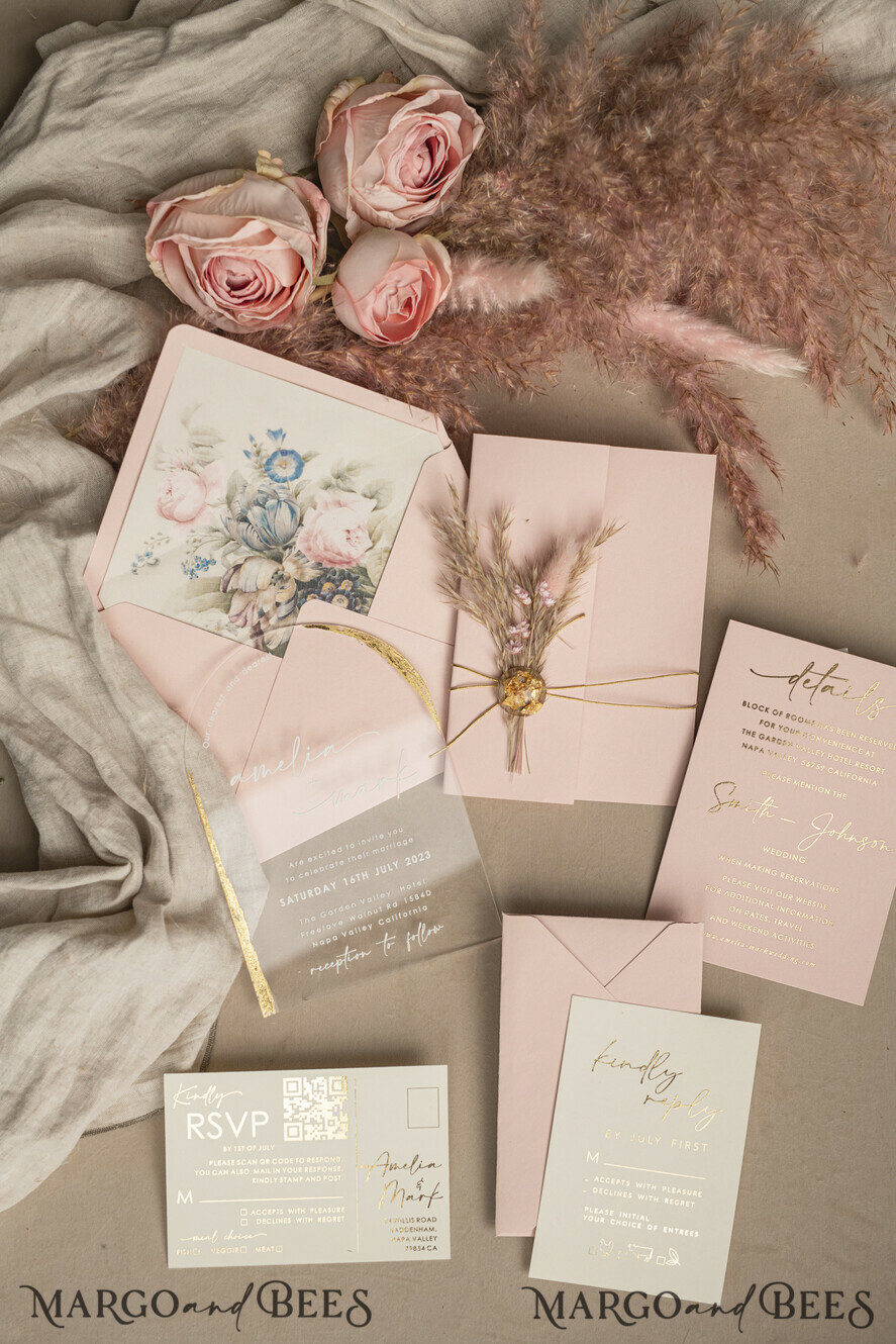 WEDDING INVITATIONS plexi acrylic mirror Blush Pink Clear Arched Wedding Invitations, Elegant Garden Wedding Cards, Nude Acrylic transparent  Wedding Invites,  Arch Plexi Wedding Invitation Suite
