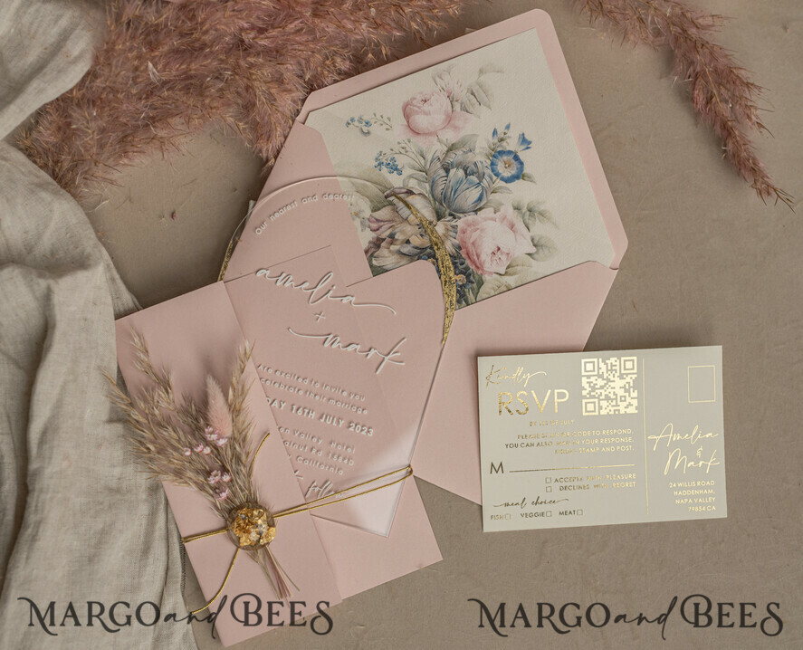 WEDDING INVITATIONS plexi acrylic mirror Blush Pink Clear Arched Wedding Invitations, Elegant Garden Wedding Cards, Nude Acrylic transparent  Wedding Invites,  Arch Plexi Wedding Invitation Suite