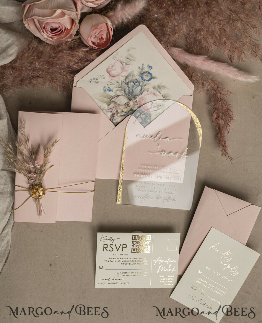 WEDDING INVITATIONS plexi acrylic mirror Blush Pink Clear Arched Wedding Invitations, Elegant Garden Wedding Cards, Nude Acrylic transparent  Wedding Invites,  Arch Plexi Wedding Invitation Suite