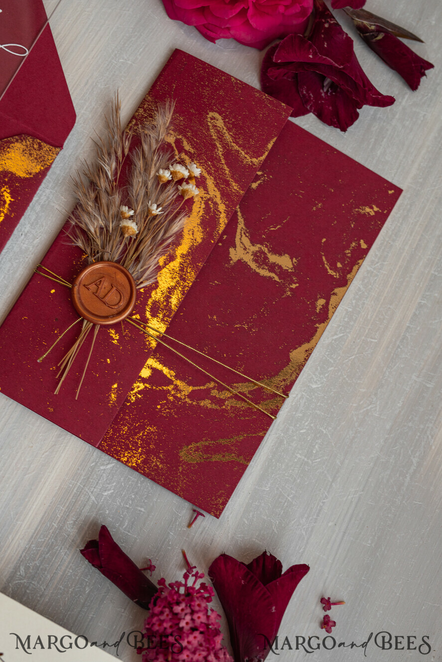 WEDDING INVITATIONS plexi acrylic mirror Burgundy Mirror gold Wedding Invitations, Elegant Marble Wedding Cards, maroon Acrylic Wedding Invites, Pampass Grass Gold Plexi Wedding Invitation Suite