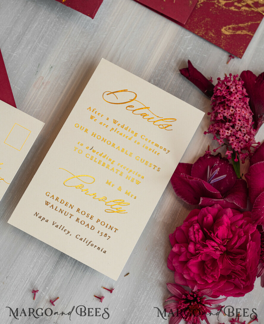 WEDDING INVITATIONS plexi acrylic mirror Burgundy Mirror gold Wedding Invitations, Elegant Marble Wedding Cards, maroon Acrylic Wedding Invites, Pampass Grass Gold Plexi Wedding Invitation Suite
