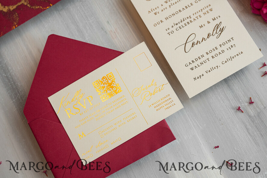 WEDDING INVITATIONS plexi acrylic mirror Burgundy Mirror gold Wedding Invitations, Elegant Marble Wedding Cards, maroon Acrylic Wedding Invites, Pampass Grass Gold Plexi Wedding Invitation Suite