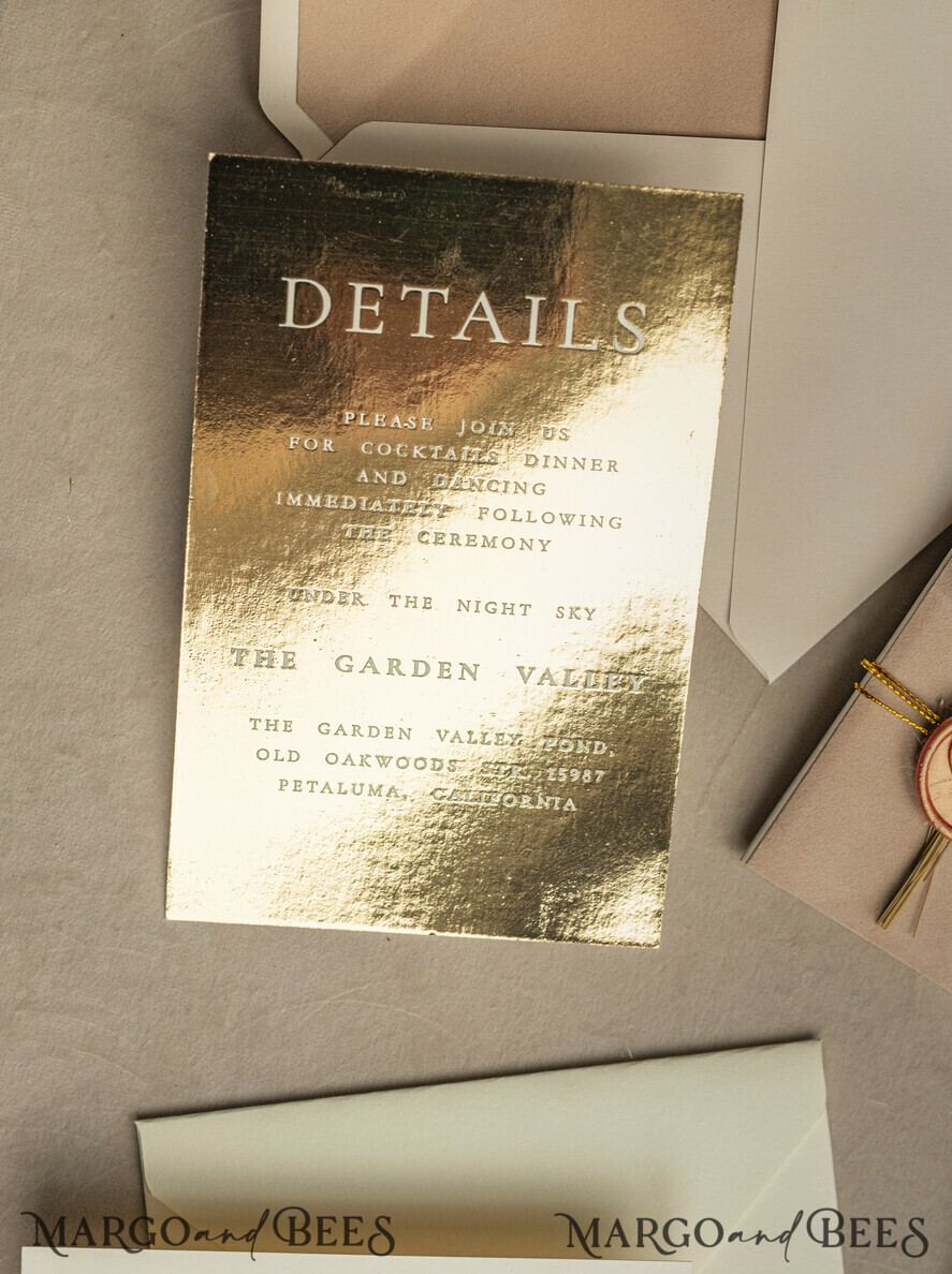 WEDDING INVITATIONS plexi acrylic mirror Beige Mirror gold Wedding Invitations, Elegant Garden Wedding Cards, Nude Acrylic Wedding Invites, Pampass Grass Gold Plexi Wedding Invitation Suite