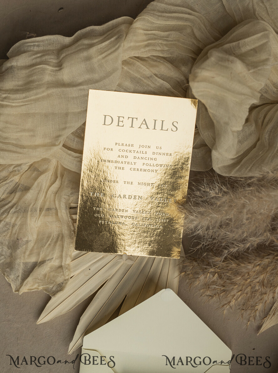 WEDDING INVITATIONS plexi acrylic mirror Beige Mirror gold Wedding Invitations, Elegant Garden Wedding Cards, Nude Acrylic Wedding Invites, Pampass Grass Gold Plexi Wedding Invitation Suite