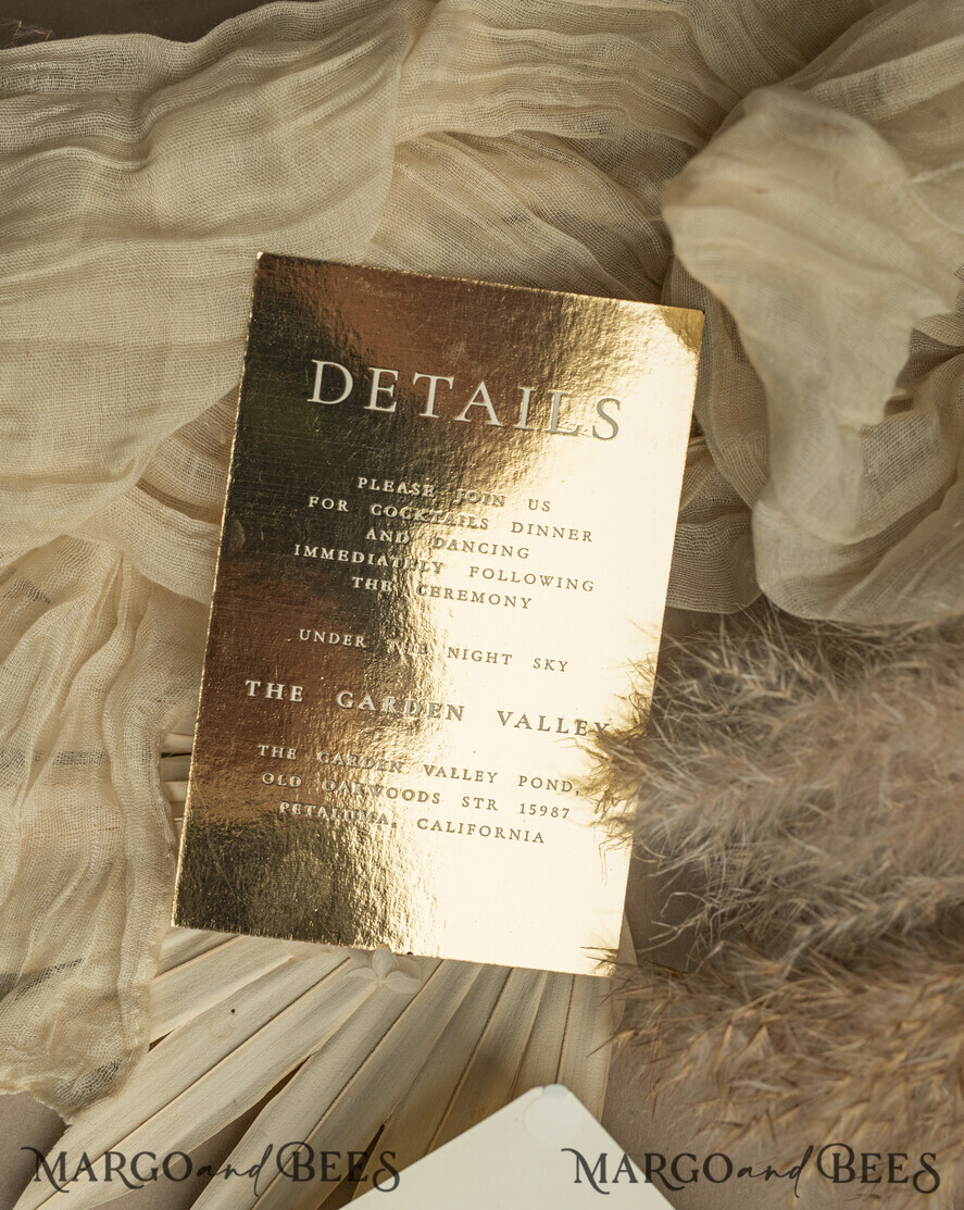 WEDDING INVITATIONS plexi acrylic mirror Beige Mirror gold Wedding Invitations, Elegant Garden Wedding Cards, Nude Acrylic Wedding Invites, Pampass Grass Gold Plexi Wedding Invitation Suite