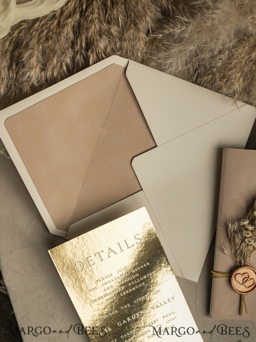 WEDDING INVITATIONS plexi acrylic mirror Beige Mirror gold Wedding Invitations, Elegant Garden Wedding Cards, Nude Acrylic Wedding Invites, Pampass Grass Gold Plexi Wedding Invitation Suite