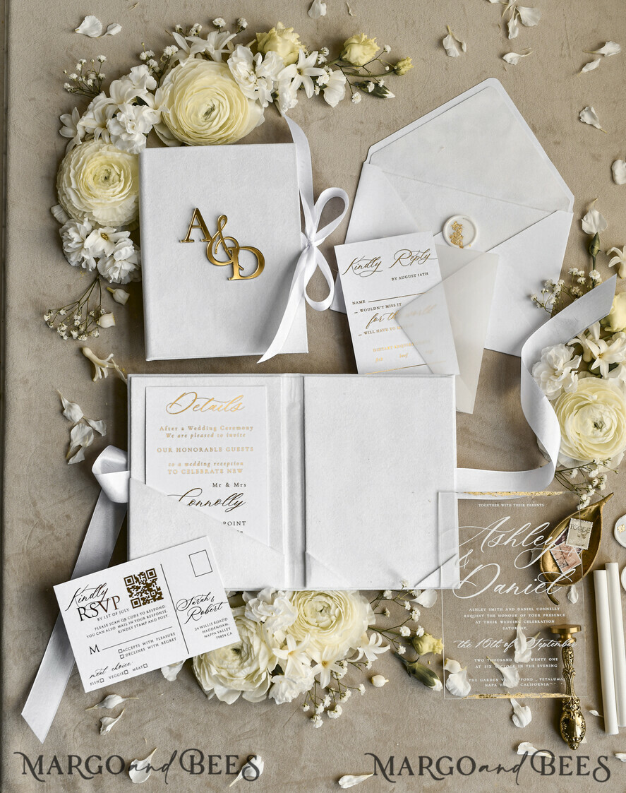 WEDDING INVITATIONS plexi acrylic mirror velvet Cover Clear Wedding Invitations, Elegant Ivory Wedding Cards,  Acrylic Wedding Invites, Mirror Gold Plexi Invitation Suite