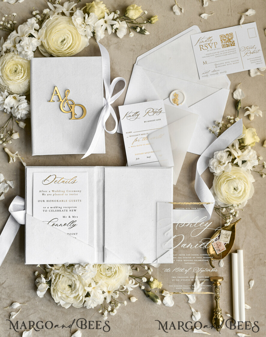 WEDDING INVITATIONS plexi acrylic mirror velvet Cover Clear Wedding Invitations, Elegant Ivory Wedding Cards,  Acrylic Wedding Invites, Mirror Gold Plexi Invitation Suite