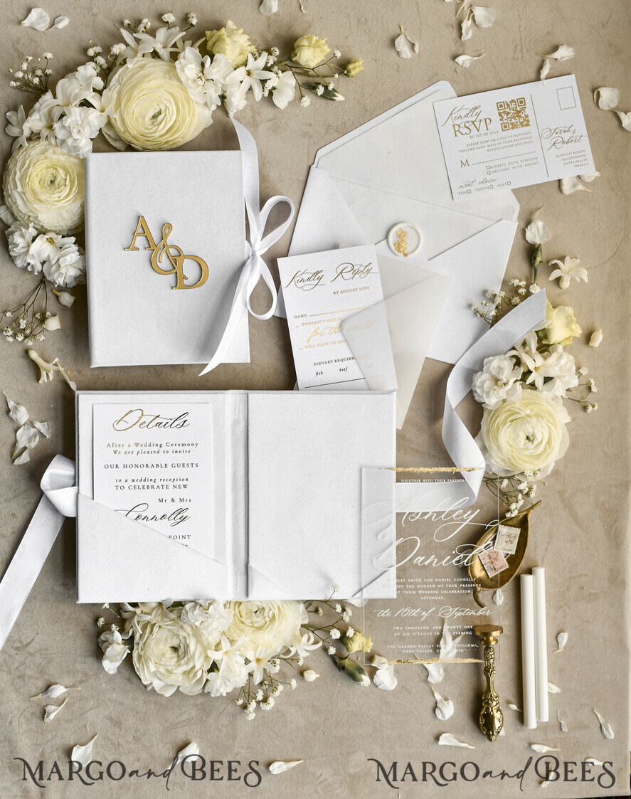 WEDDING INVITATIONS plexi acrylic mirror velvet Cover Clear Wedding Invitations, Elegant Ivory Wedding Cards,  Acrylic Wedding Invites, Mirror Gold Plexi Invitation Suite