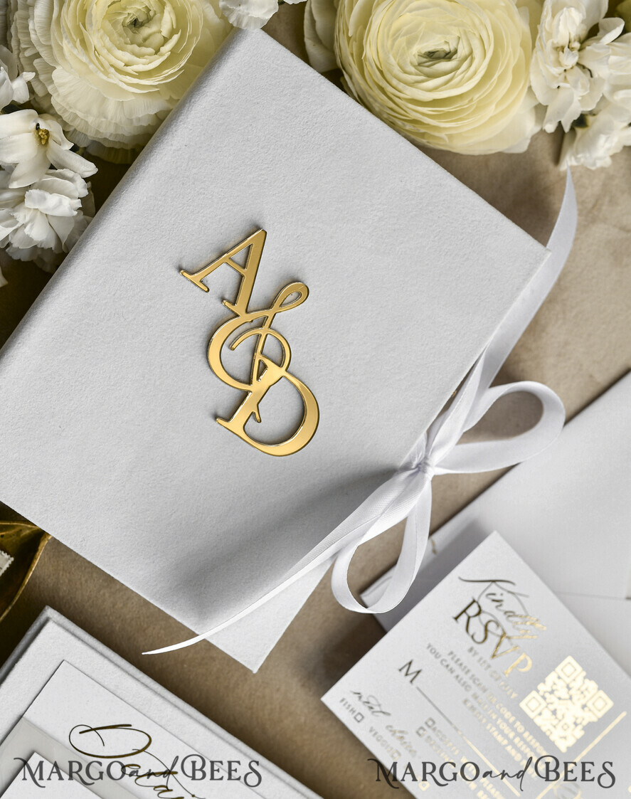 WEDDING INVITATIONS plexi acrylic mirror velvet Cover Clear Wedding Invitations, Elegant Ivory Wedding Cards,  Acrylic Wedding Invites, Mirror Gold Plexi Invitation Suite