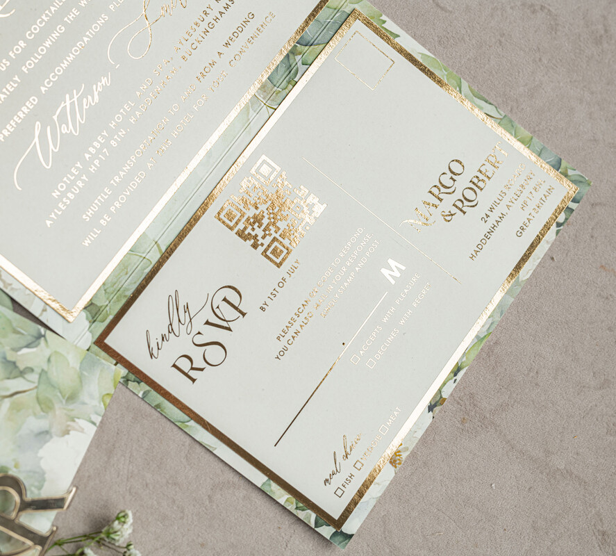 WEDDING INVITATIONS 3 fold wedding invitations  3 fold Luxury sage green Mirror gold Wedding Invitations, Elegant garden Wedding Cards, Glamour Acrylic Monogram Wedding Invites, Mirror Plexi floral Wedding Invitation Suite