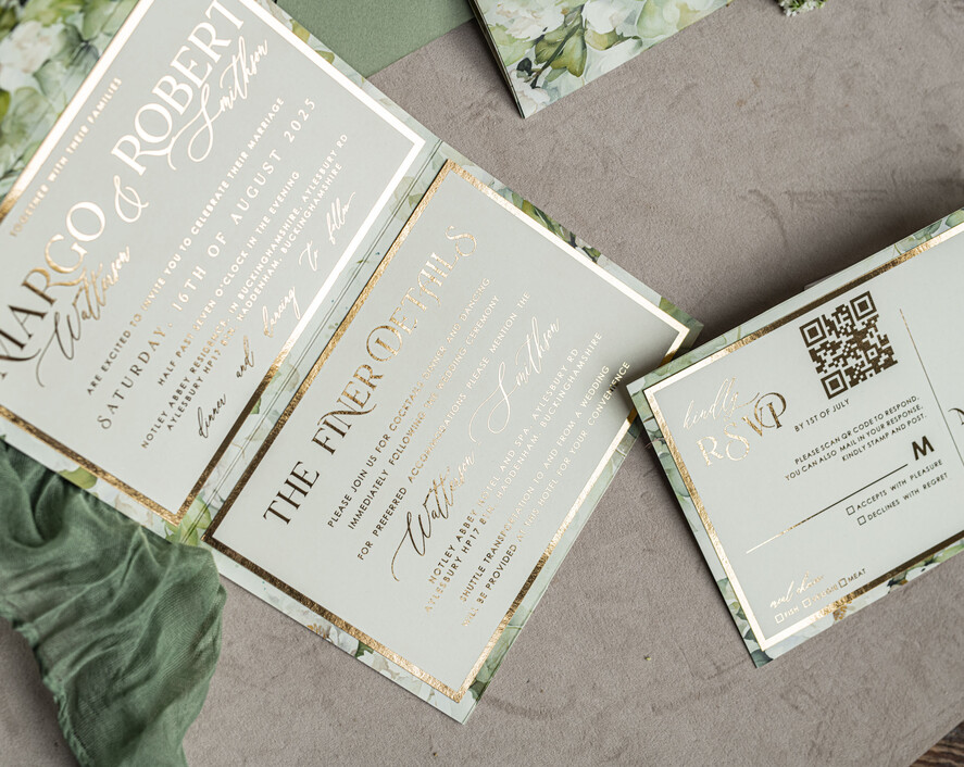 WEDDING INVITATIONS 3 fold wedding invitations  3 fold Luxury sage green Mirror gold Wedding Invitations, Elegant garden Wedding Cards, Glamour Acrylic Monogram Wedding Invites, Mirror Plexi floral Wedding Invitation Suite