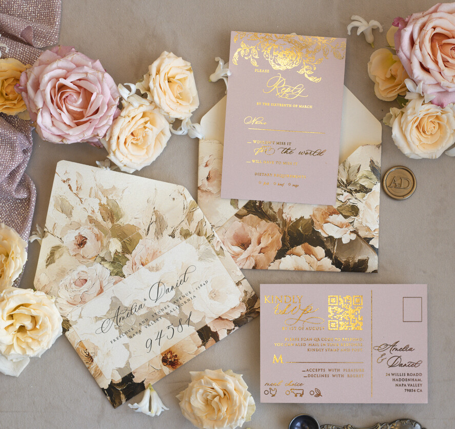 WEDDING INVITATIONS Vintage Baroque Vintage Baroque Wedding Invitation suite  Beige Golden Fine art Roses Wedding Invitations with rsvp Victorian wedding crest Chinoiserie Invites Royal Ornamental frame