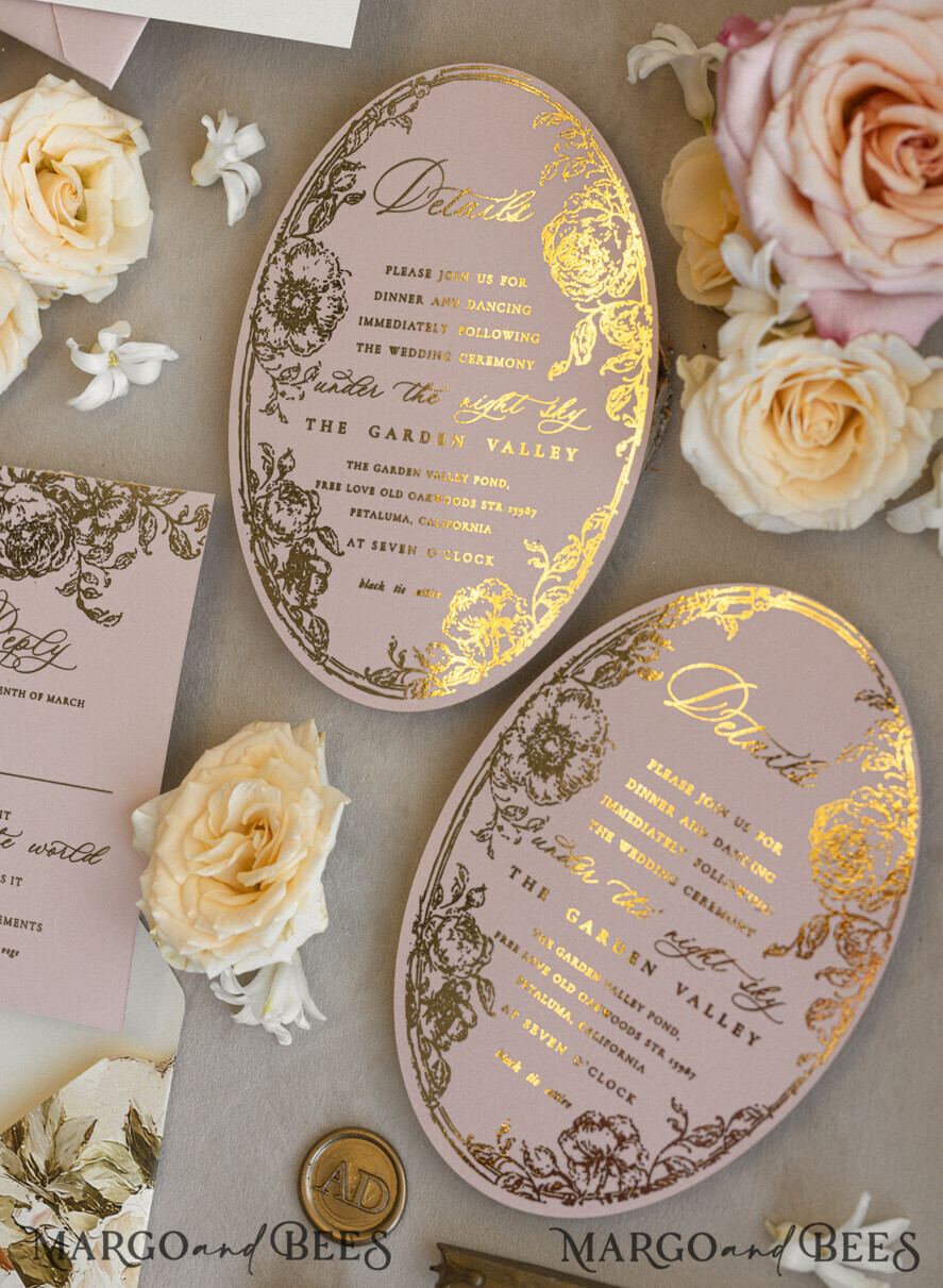 WEDDING INVITATIONS Vintage Baroque Vintage Baroque Wedding Invitation suite  Beige Golden Fine art Roses Wedding Invitations with rsvp Victorian wedding crest Chinoiserie Invites Royal Ornamental frame