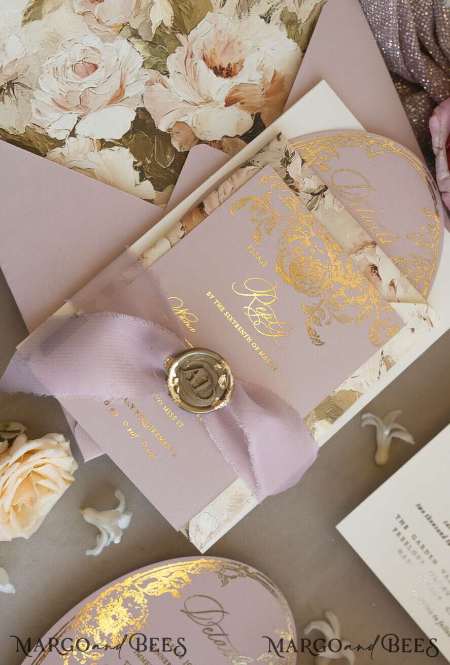 WEDDING INVITATIONS Vintage Baroque Vintage Baroque Wedding Invitation suite  Beige Golden Fine art Roses Wedding Invitations with rsvp Victorian wedding crest Chinoiserie Invites Royal Ornamental frame