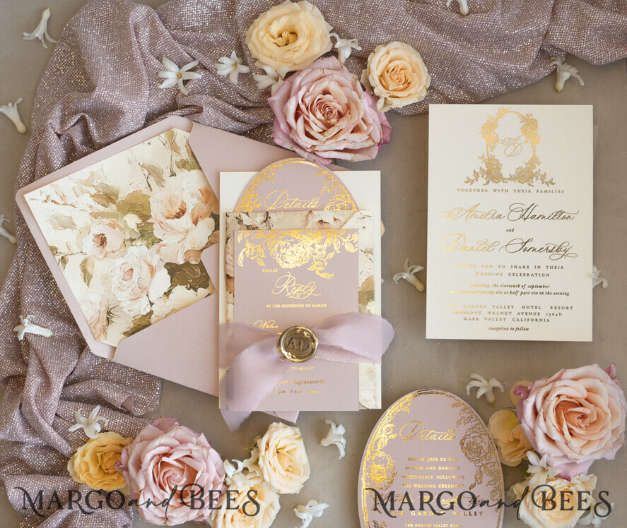 WEDDING INVITATIONS Vintage Baroque Vintage Baroque Wedding Invitation suite  Beige Golden Fine art Roses Wedding Invitations with rsvp Victorian wedding crest Chinoiserie Invites Royal Ornamental frame