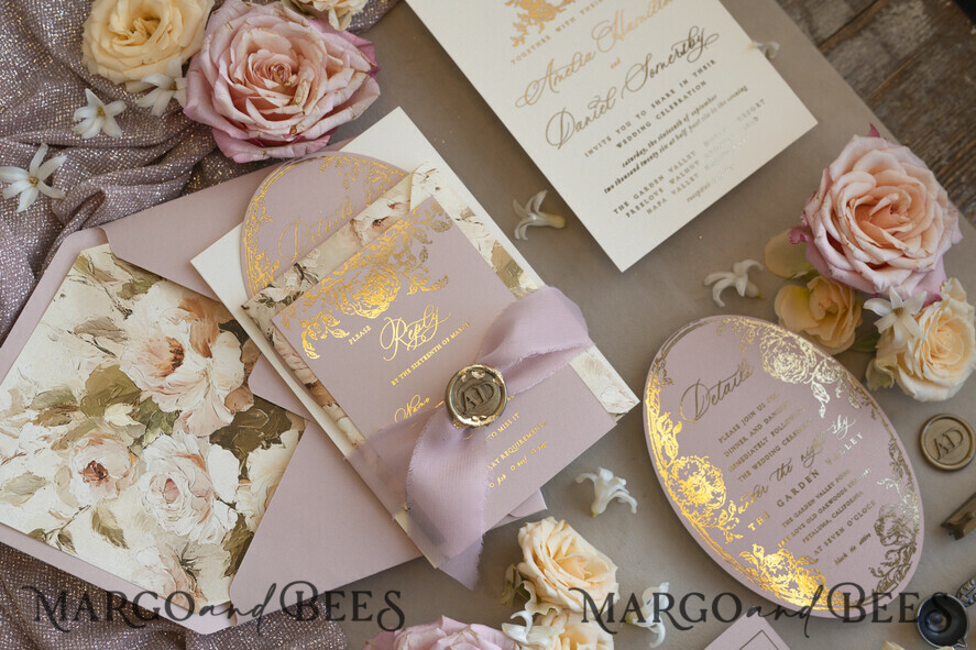 WEDDING INVITATIONS Vintage Baroque Vintage Baroque Wedding Invitation suite  Beige Golden Fine art Roses Wedding Invitations with rsvp Victorian wedding crest Chinoiserie Invites Royal Ornamental frame