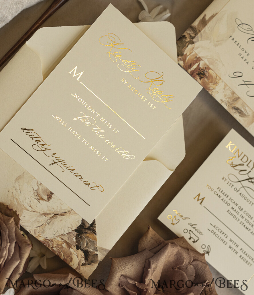 WEDDING INVITATIONS Vintage Baroque Vintage Baroque Wedding Invitation suite  Beige Golden Fine art Roses Wedding Invitations with rsvp Victorian wedding crest Chinoiserie Invites Royal Ornamental frame