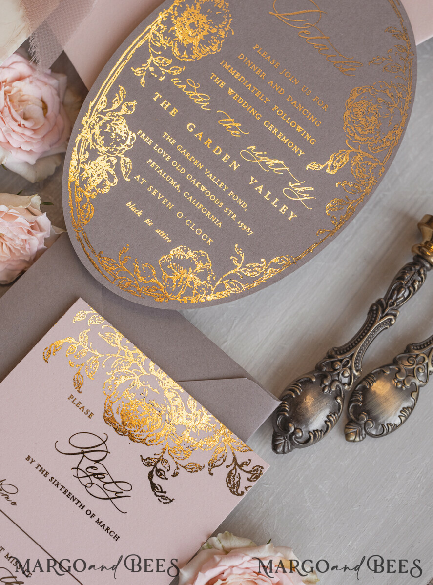 WEDDING INVITATIONS Vintage Baroque Vintage Baroque Wedding Invitation suite  Beige Golden Fine art Roses Wedding Invitations with rsvp Victorian wedding crest Chinoiserie Invites Royal Ornamental frame