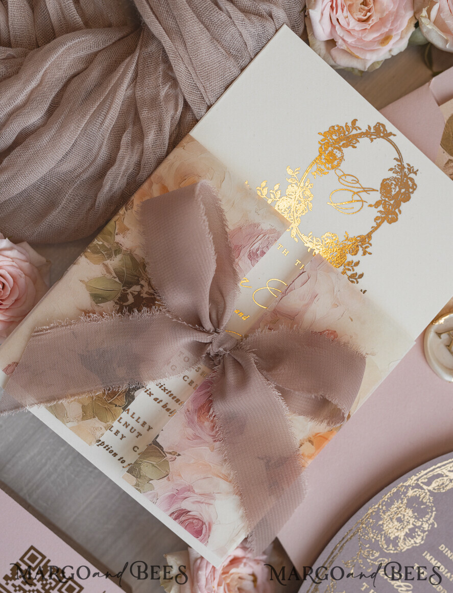 WEDDING INVITATIONS Vintage Baroque Vintage Baroque Wedding Invitation suite  Beige Golden Fine art Roses Wedding Invitations with rsvp Victorian wedding crest Chinoiserie Invites Royal Ornamental frame