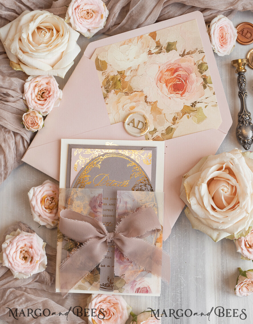 WEDDING INVITATIONS Vintage Baroque Vintage Baroque Wedding Invitation suite  Beige Golden Fine art Roses Wedding Invitations with rsvp Victorian wedding crest Chinoiserie Invites Royal Ornamental frame