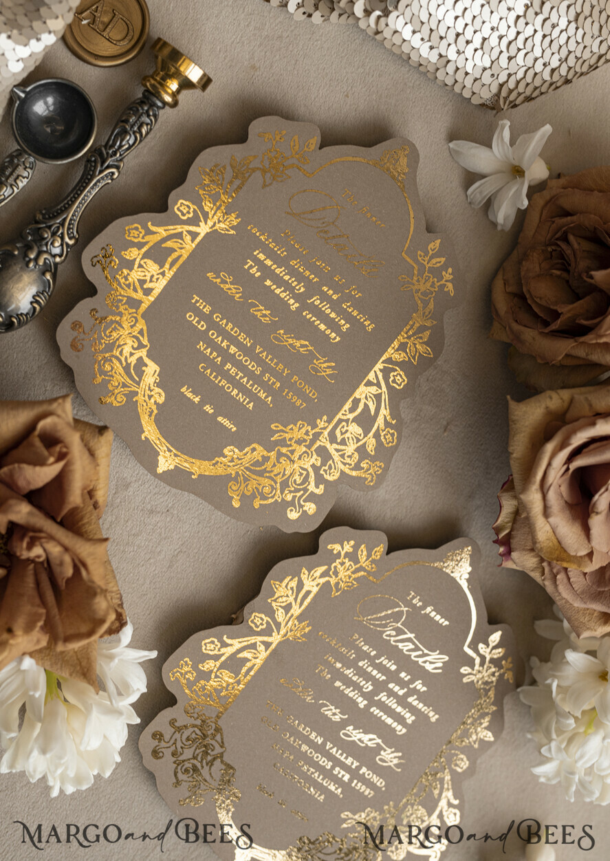 WEDDING INVITATIONS Vintage Baroque Vintage Baroque Wedding Invitation suite  Beige Golden Fine art Roses Wedding Invitations with rsvp Victorian wedding crest Chinoiserie Invites Royal Ornamental frame
