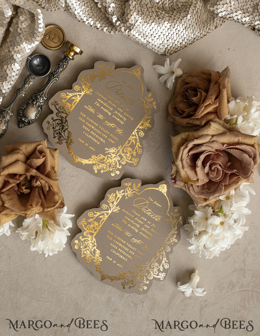 WEDDING INVITATIONS Vintage Baroque Vintage Baroque Wedding Invitation suite  Beige Golden Fine art Roses Wedding Invitations with rsvp Victorian wedding crest Chinoiserie Invites Royal Ornamental frame