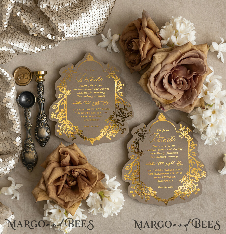WEDDING INVITATIONS Vintage Baroque Vintage Baroque Wedding Invitation suite  Beige Golden Fine art Roses Wedding Invitations with rsvp Victorian wedding crest Chinoiserie Invites Royal Ornamental frame