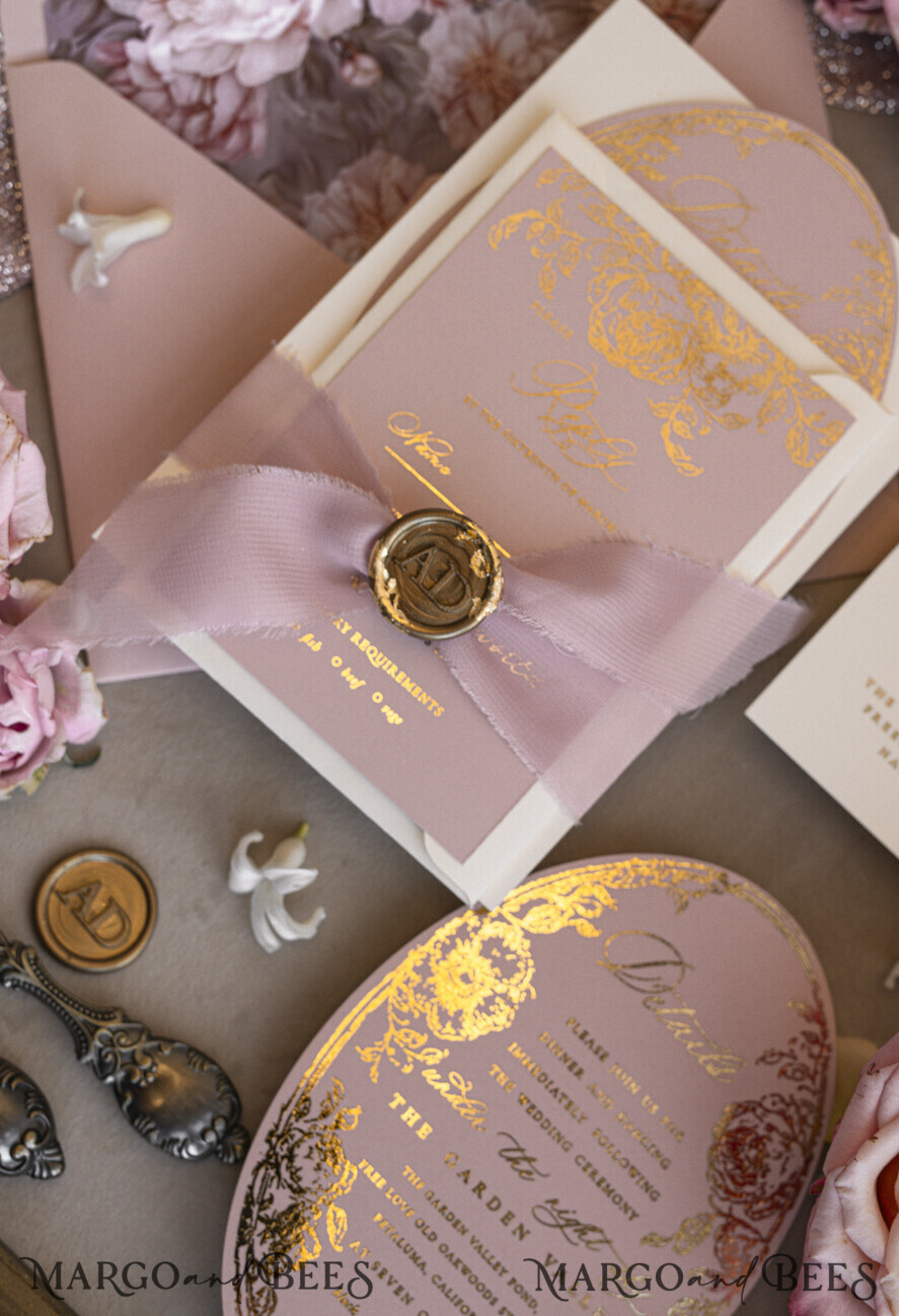 WEDDING INVITATIONS Vintage Baroque Vintage Baroque Wedding Invitation suite  Beige Golden Fine art Roses Wedding Invitations with rsvp Victorian wedding crest Chinoiserie Invites Royal Ornamental frame