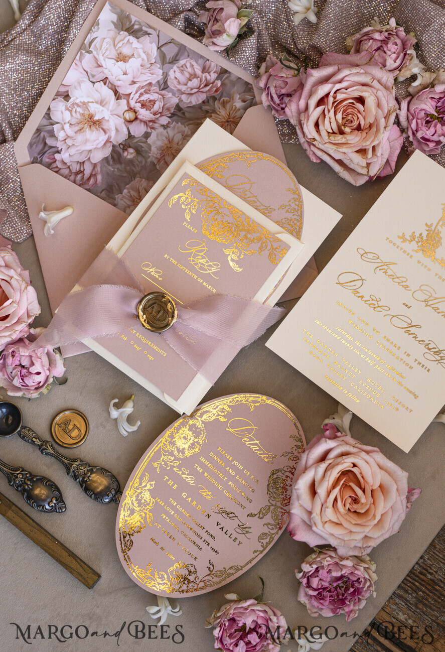 WEDDING INVITATIONS Vintage Baroque Vintage Baroque Wedding Invitation suite  Beige Golden Fine art Roses Wedding Invitations with rsvp Victorian wedding crest Chinoiserie Invites Royal Ornamental frame