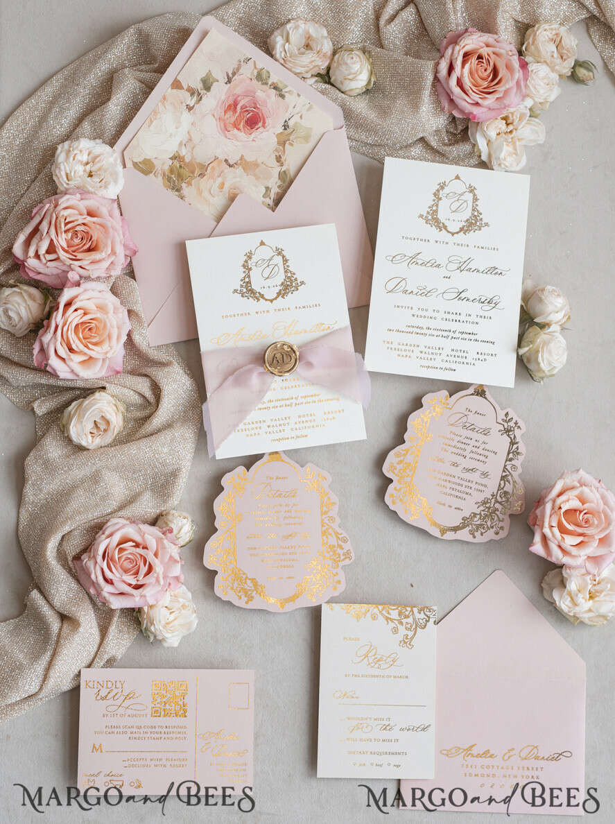 WEDDING INVITATIONS Vintage Baroque Vintage Baroque Wedding Invitation suite  Beige Golden Fine art Roses Wedding Invitations with rsvp Victorian wedding crest Chinoiserie Invites Royal Ornamental frame