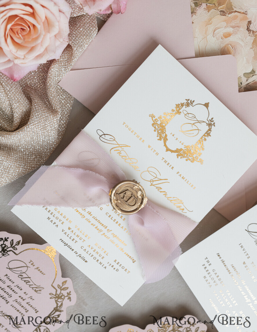 WEDDING INVITATIONS Vintage Baroque Vintage Baroque Wedding Invitation suite  Beige Golden Fine art Roses Wedding Invitations with rsvp Victorian wedding crest Chinoiserie Invites Royal Ornamental frame