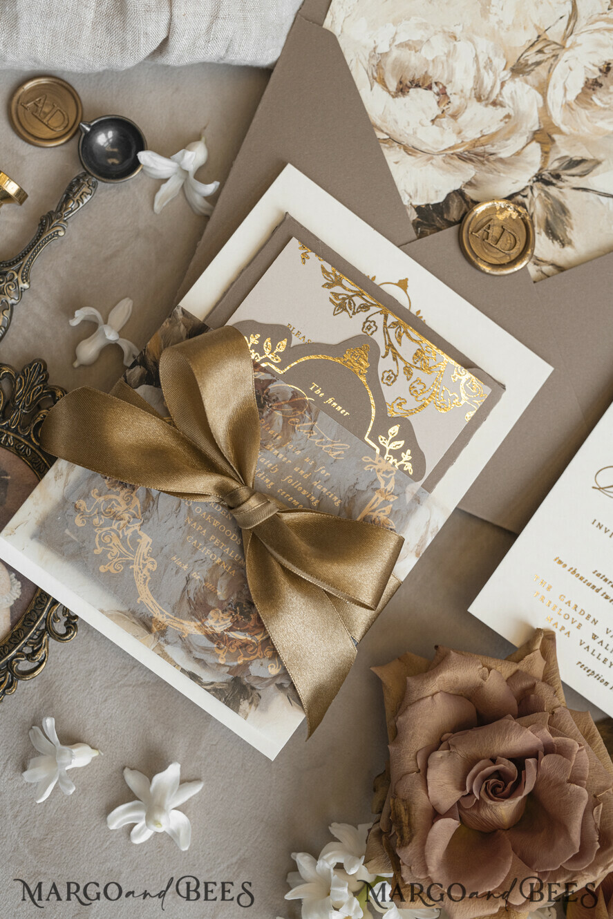 WEDDING INVITATIONS Vintage Baroque Vintage Baroque Wedding Invitation suite  Beige Golden Fine art Roses Wedding Invitations with rsvp Victorian wedding crest Chinoiserie Invites Royal Ornamental frame