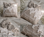   Presoanlised wedding Ring box for 2 or 3 rings, Handmade Lace Wedding Ring Pillow • Rustic Ring Bearer Pillow • Custom Linen Ring Bearer3